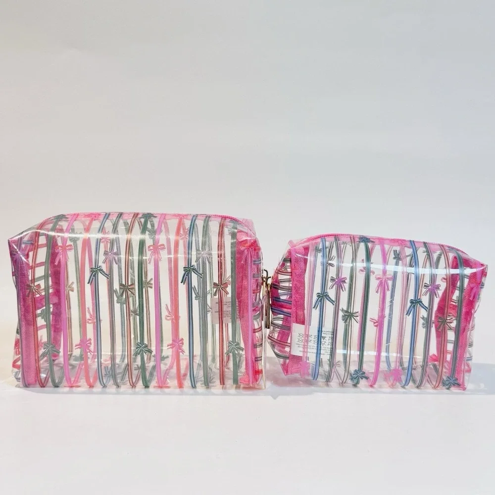 NWT The Vintage Cosmetic Co Lot of‎ 3 Makeup Bags Plastic & Quilted Pink Bows